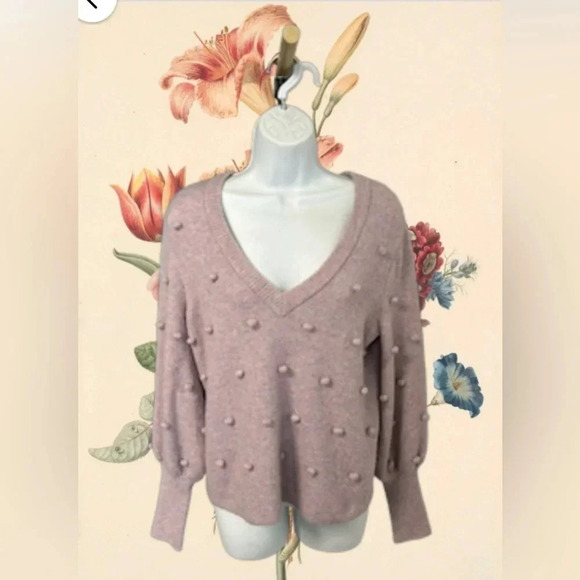 Madewell‎ Womens Small Light Purple Wool Blend Bobble Pom Pom V-neck Sweater - Picture 3 of 14